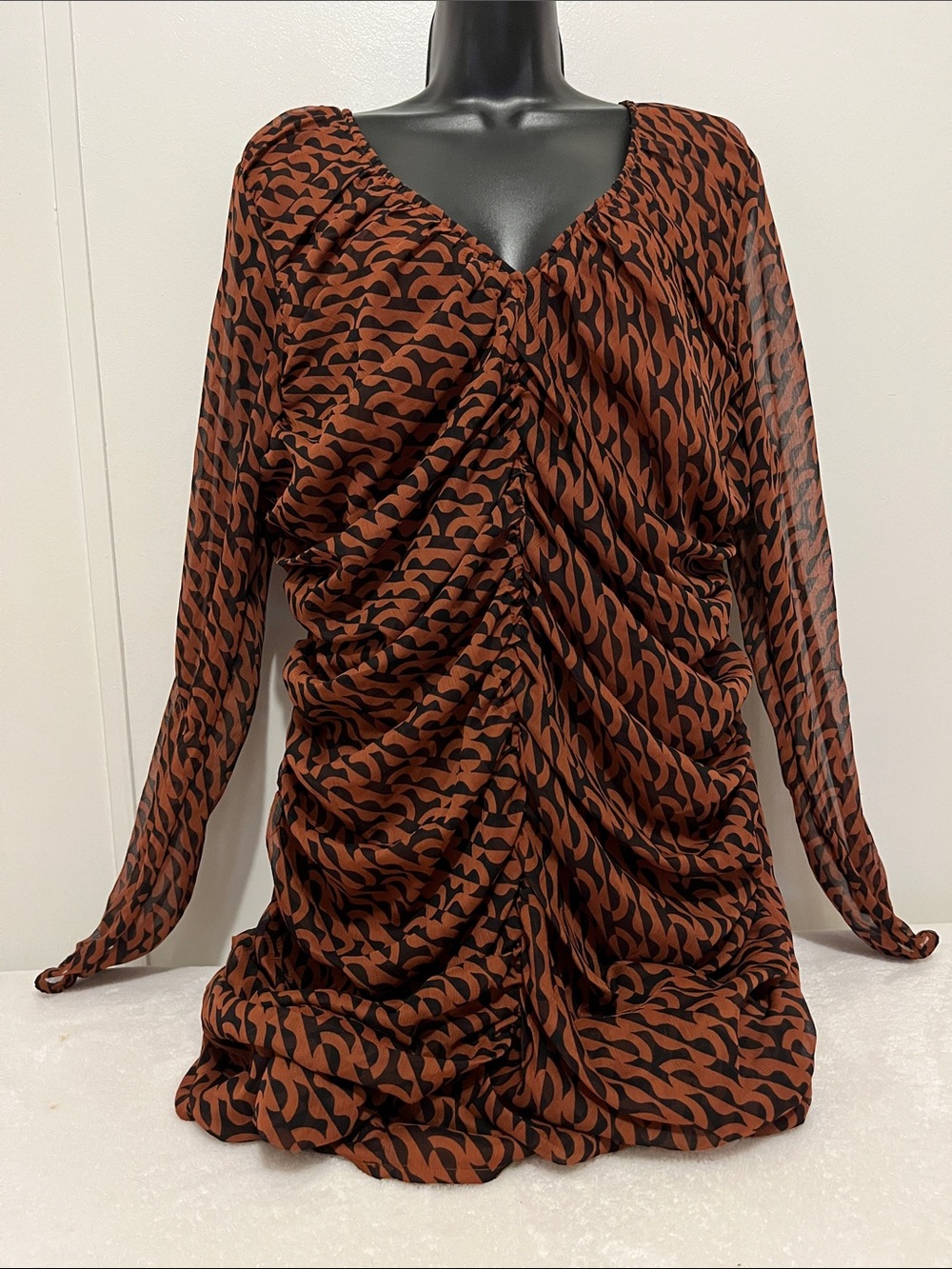 a new day Rust and Black Ruched Long-Sleeve Dress